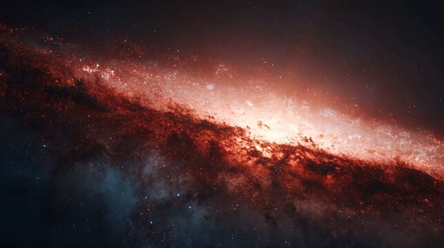 Stunning cosmic nebula with vibrant red hues, a captivating backdrop for science fiction, astronomy, or space exploration themes bringing a sense of wonder and the vastness of the universe