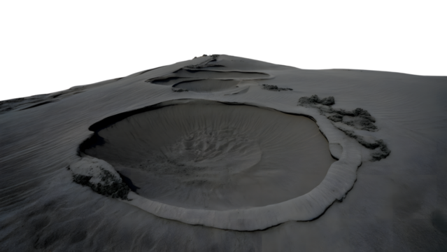 Unusual crater formation in sand. Isolated on transparent background, png