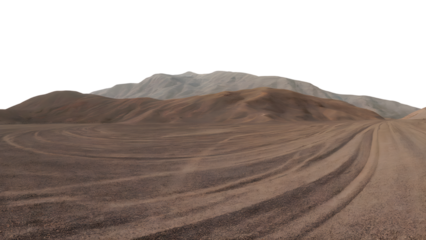 rugged terrain and distant mountains . Isolated on transparent background, png