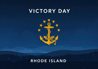 Victory day of rhode island with anchor and stars on dark blue background