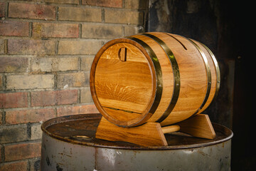wine barrels in a cellar