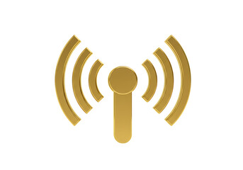 Golden wifi signal icon isolated on transparent background