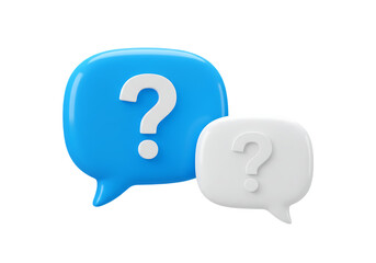Two speech bubbles with question marks isolated on transparent background