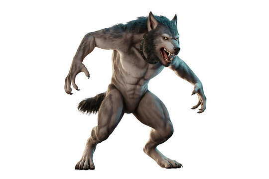 Fearsome werewolf hybrid creature stands poised, displaying sharp claws and a menacing growl.