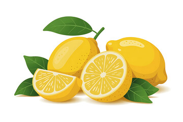 Bright yellow lemons with lush green leaves, showcasing freshness and citrus vibrancy.