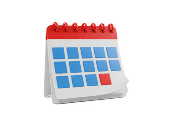 Calendar with a red marked day isolated on transparent background