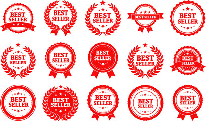 Obraz premium Vector art of set of red best seller badges and seals