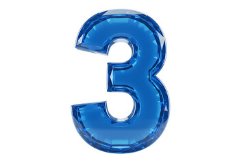 Blue number three isolated on transparent background