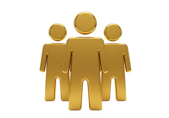 Three golden human figures standing together isolated on transparent background