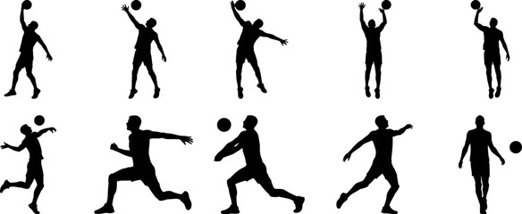 Vector art of collection of volleyball player silhouettes
