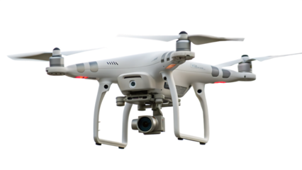 Drone capturing breathtaking footage cut out on PNG isolated on white background. AI GENERATED.
