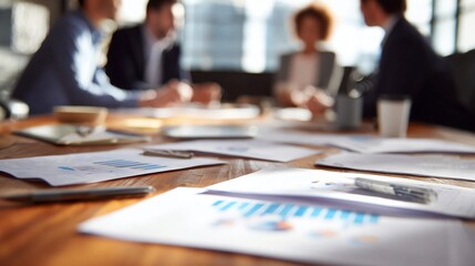 Engaging business team analyzing data charts during a strategic meeting in a bright and modern office, presenting collaborative insights and driving dynamic growth with informed decisions