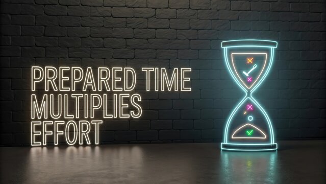 Prepared Time Multiplies Effort Neon Hourglass Conceptual Art