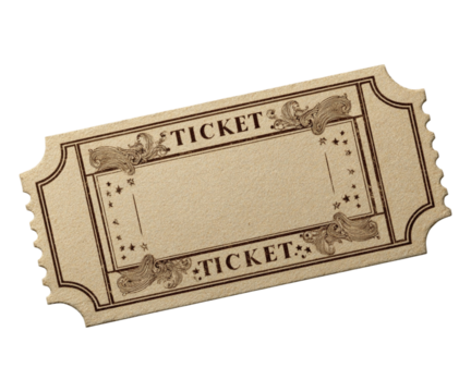 Vintage ornate ticket design for events with decorative borders and blank space for text