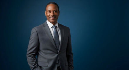 Professional headshot of african american businessman in suit tie