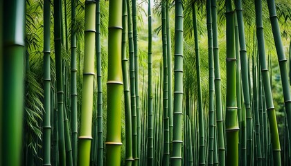 Obraz premium close up of tall bamboo stalks in a green forest