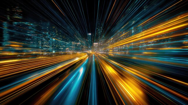 Speed Motion Lines in Futuristic City at Night