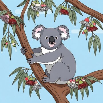 Koala on Eucalyptus Tree.