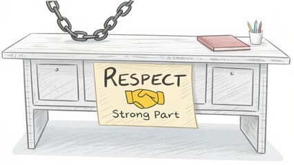 Respect Sign on Desk with Chains Symbolizing Strong Commitment