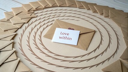 Romantic Arrangement of Envelopes with Love Note in Center