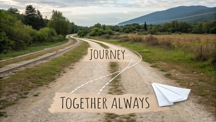 Scenic Path with Paper Airplane and Inspirational Journey Message