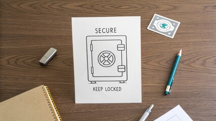 Secure Safe Illustration with Text Instruction on Wooden Background