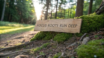 Signboard with Inspirational Quote in Serene Forest Setting