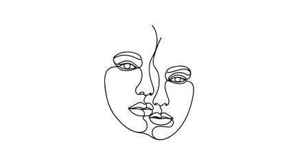 Minimalist abstract line art of two intertwined faces conveying emotion and connection