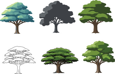 Stylized tree illustration, geometric design, silhouette art, green foliage, sketch style, nature concept, artistic landscape, abstract form