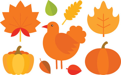 Vector thanksgiving icons collection festive turkey pumpkins autumn leaves scalable illustration