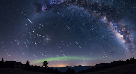 Night Sky with Milky Way, and Meteor Shower.