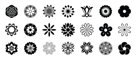 Flowers icon set. Flower Vector silhouette.