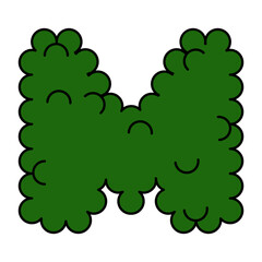 Quirky mossy letter M with a playful, cartoonish design, perfect for nature-themed projects and creative brand identities, offering a unique touch of whimsy and ecological charm