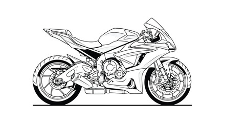 Obraz premium Vector art of detailed outline drawing of a modern sport motorcycle, showcasing its sleek design and aerodynamic features