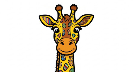 Cute giraffe with colorful spots and stripes on a white background illustration