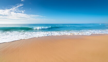 Fototapeta premium empty sand beach and seashore waves background with copy space