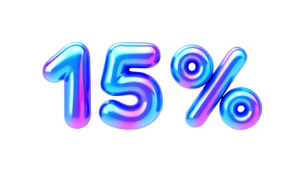 Shiny metallic 15 percent sign 3d icon with holographic gradient for promotions isolated  background 3d icon