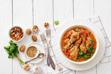 Chakhokhbili, Georgian chicken stew in a bowl