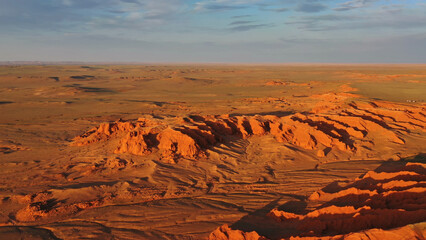 Bayanzag flaming cliffs at sunset in Mongolia