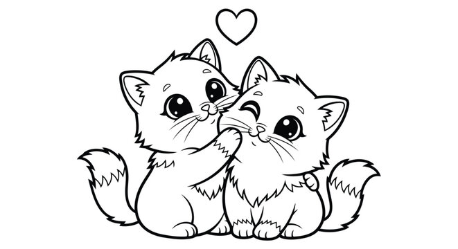 Vector art of cute cartoon cats in love, with a heart above their heads