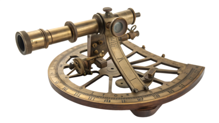 Artistry in an ancient sextant cut out on PNG. AI GENERATED.
