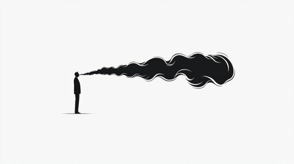 A conceptual illustration of a person exhaling dark smoke, symbolizing stress or anxiety in a minimalist style.