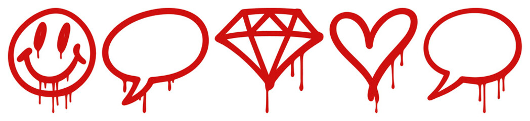 PNG Red graffiti symbols dripping, element set on transparent background