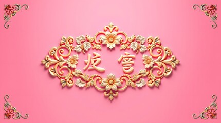 Elegant Floral 3D Frame with Golden Leaves and Pink Flowers – Decorative Border Design for Invitations, Greeting Cards, and Posters