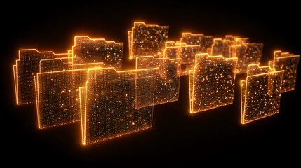 Secure digital data with glowing folders, perfect for cybersecurity, cloud storage, and modern IT solutions, offering cutting-edge technology and a futuristic aesthetic