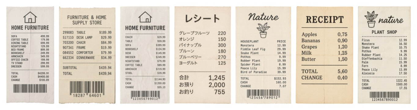 PNG Vintage receipts with diverse designs, element set on transparent background