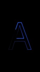 Blue neon outline of the letter A on black background alphabet glow
