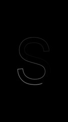 Black background with glowing white outline of the letter S alphabet character