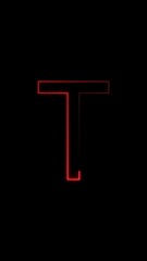 Red neon letter T silhouette on black background T letter alphabet