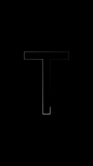Black silhouette of the letter T with a thin white outline alphabet typography